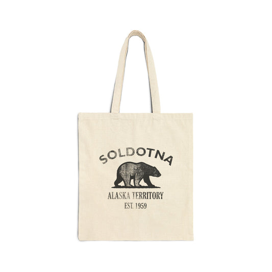 Soldotna Alaska Vintage Retro Cotton Canvas Tote Bag - Black Logo