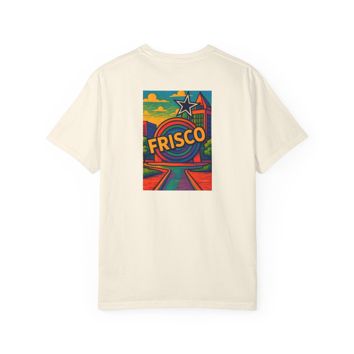 Frisco Texas Vintage Retro Back Printed Art Series Cotton Tee - Black Logo