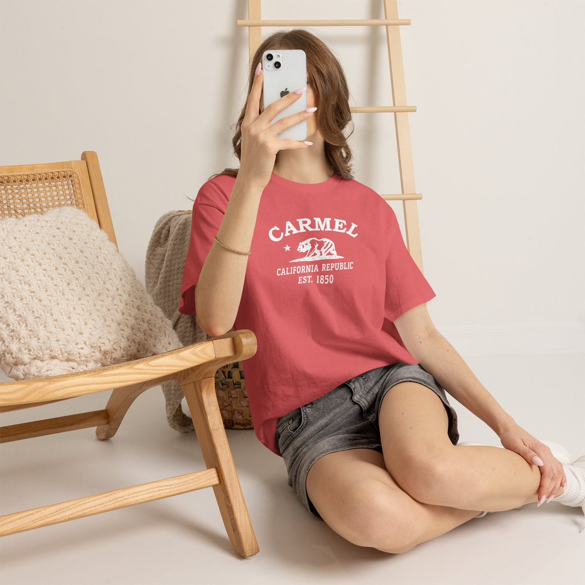 Carmel California retro tee — classic white Carmel, California bear-and-star logo on Gildan heavy cotton — Heather Military Green