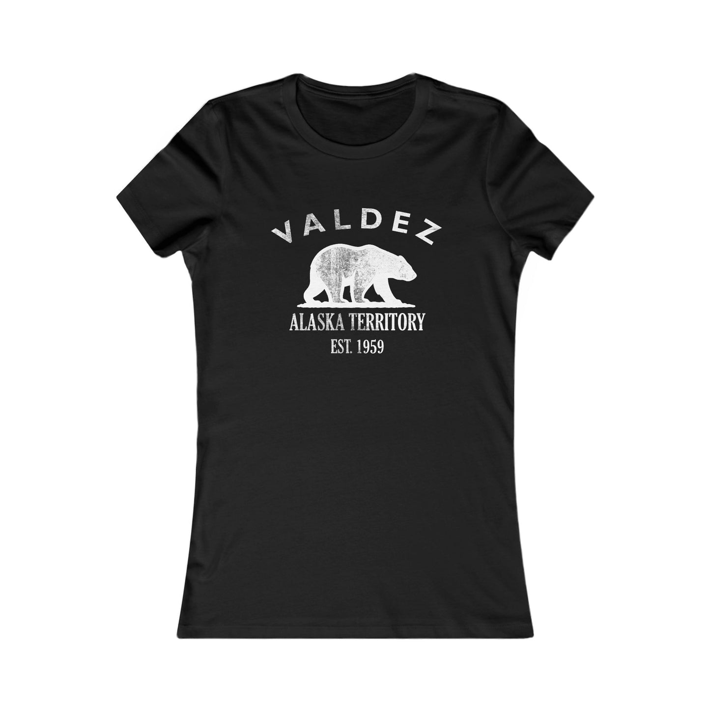 Valdez Alaska Vintage Retro Womens Fitted Ringspun Cotton Tee - White Logo