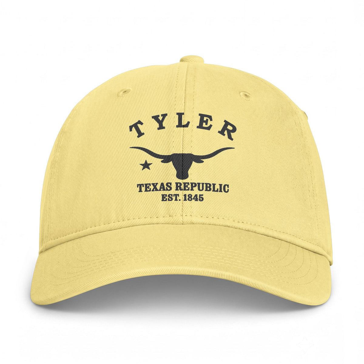 Tyler Texas Retro Vintage Washed Cap in Butter, Charcoal Printed Town Logo
