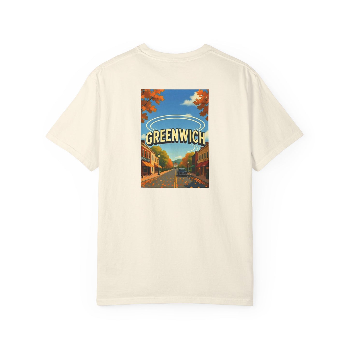 Greenwich Connecticut Vintage Retro Back Printed Art Series Cotton Tee - Black Logo