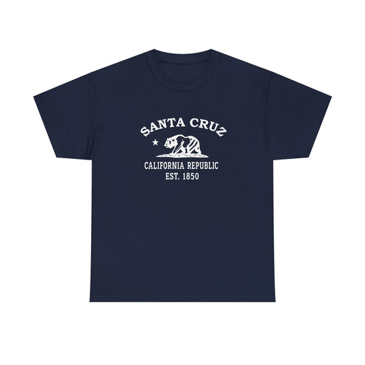 Santa Cruz California Vintage Retro Unisex Heavy Cotton Tee - White Logo
