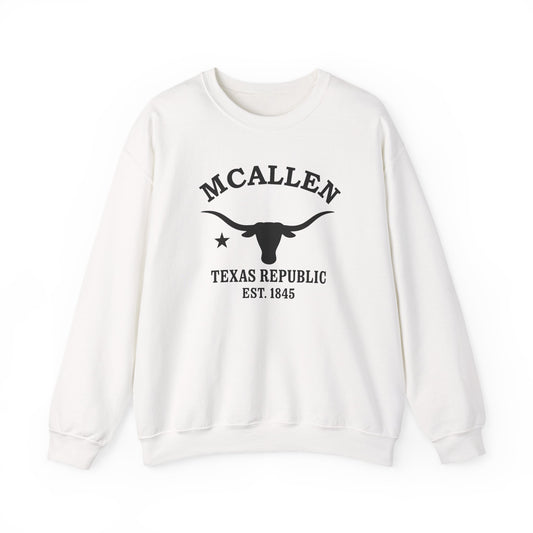 Mcallen Texas Vintage Retro Unisex Heavy Crewneck Sweatshirt - Black Logo