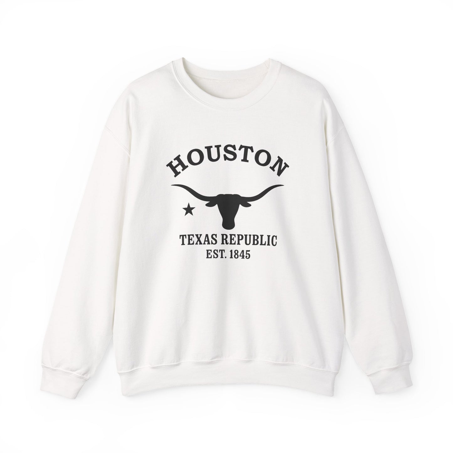 Houston Texas Vintage Retro Unisex Heavy Crewneck Sweatshirt - Black Logo