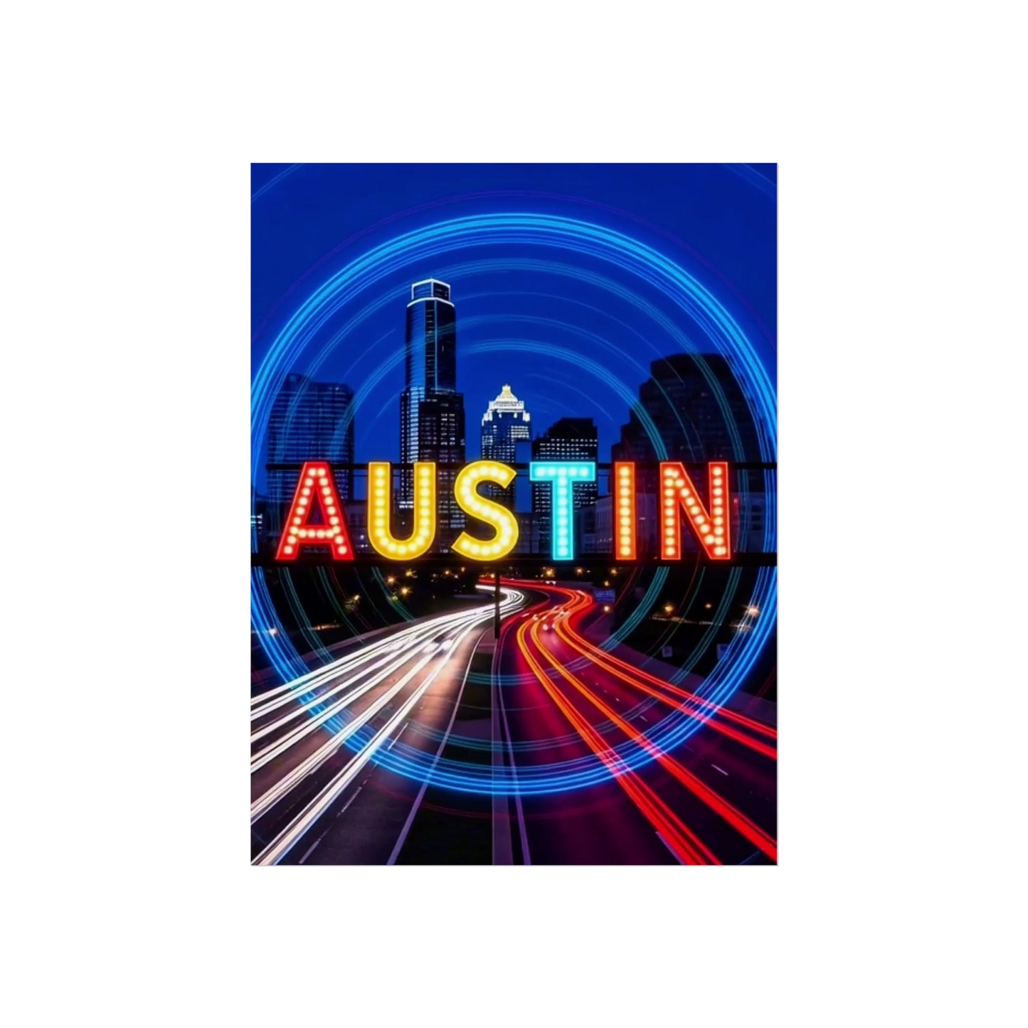Austin Texas Vintage Retro Giclée Print Art Series Poster