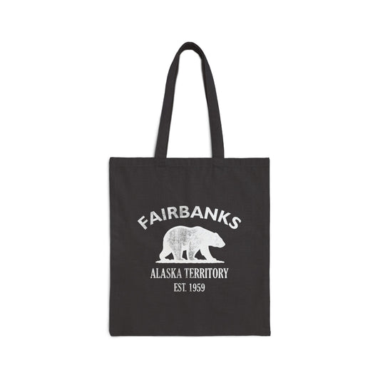 Fairbanks Alaska Vintage Retro Cotton Canvas Tote Bag - White Logo