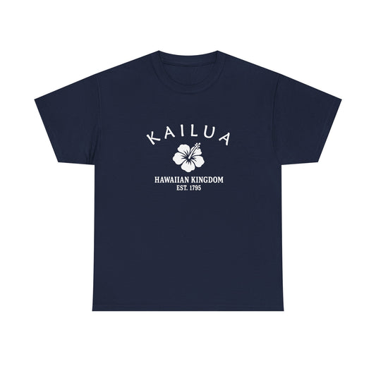 Kailua Hawaii Vintage Style Unisex Heavy Cotton Tee - White Retro Hibiscus Logo, Navy