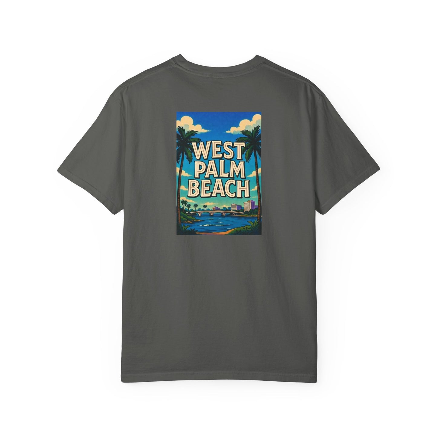 West Palm Beach Florida Vintage Retro Back Printed Art Series Cotton Tee - Black Logo
