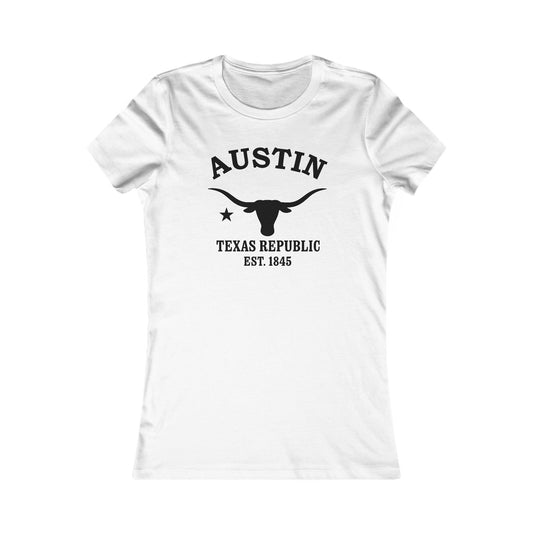 Austin Texas Vintage Retro Womens Fitted Ringspun Cotton Tee - Black Logo