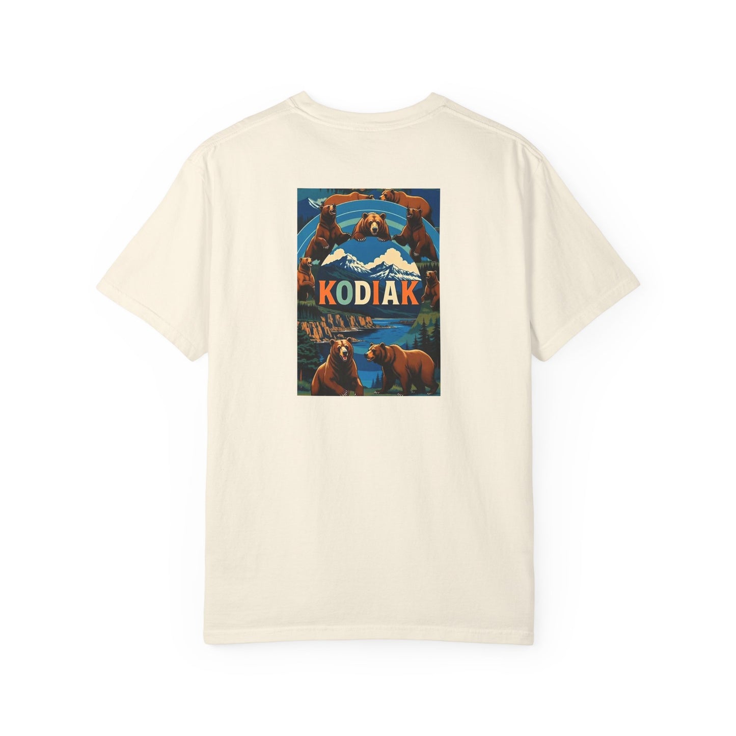 Kodiak Alaska Vintage Retro Back Printed Art Series Cotton Tee - Black Logo