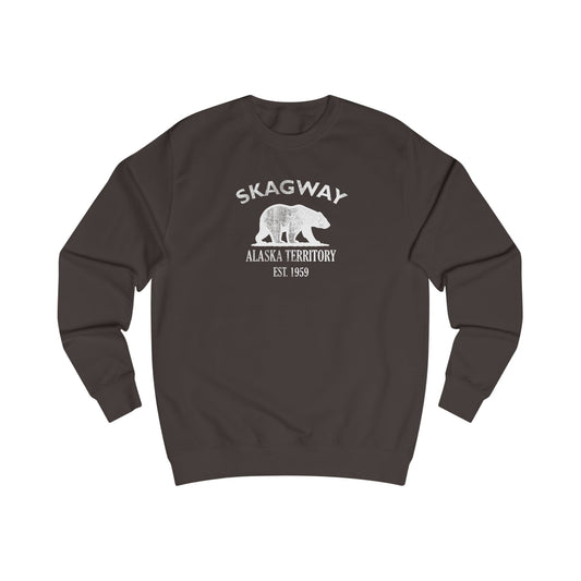 Skagway Alaska Vintage Retro Premium Crewneck Sweatshirt - White Logo - Bottle Green
