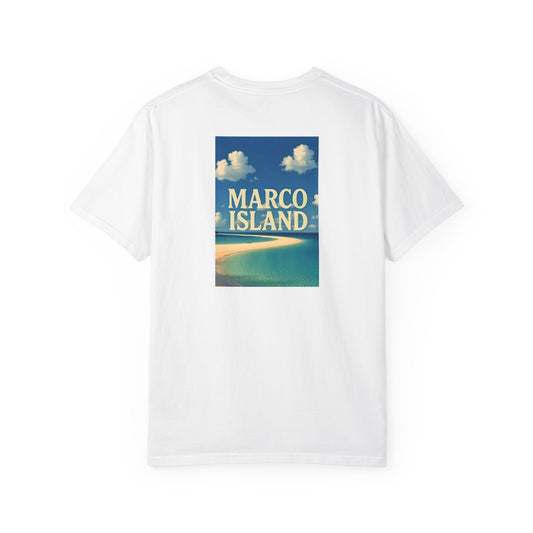 Marco Island Florida Vintage Retro Back Printed Art Series Cotton Tee - Black Logo