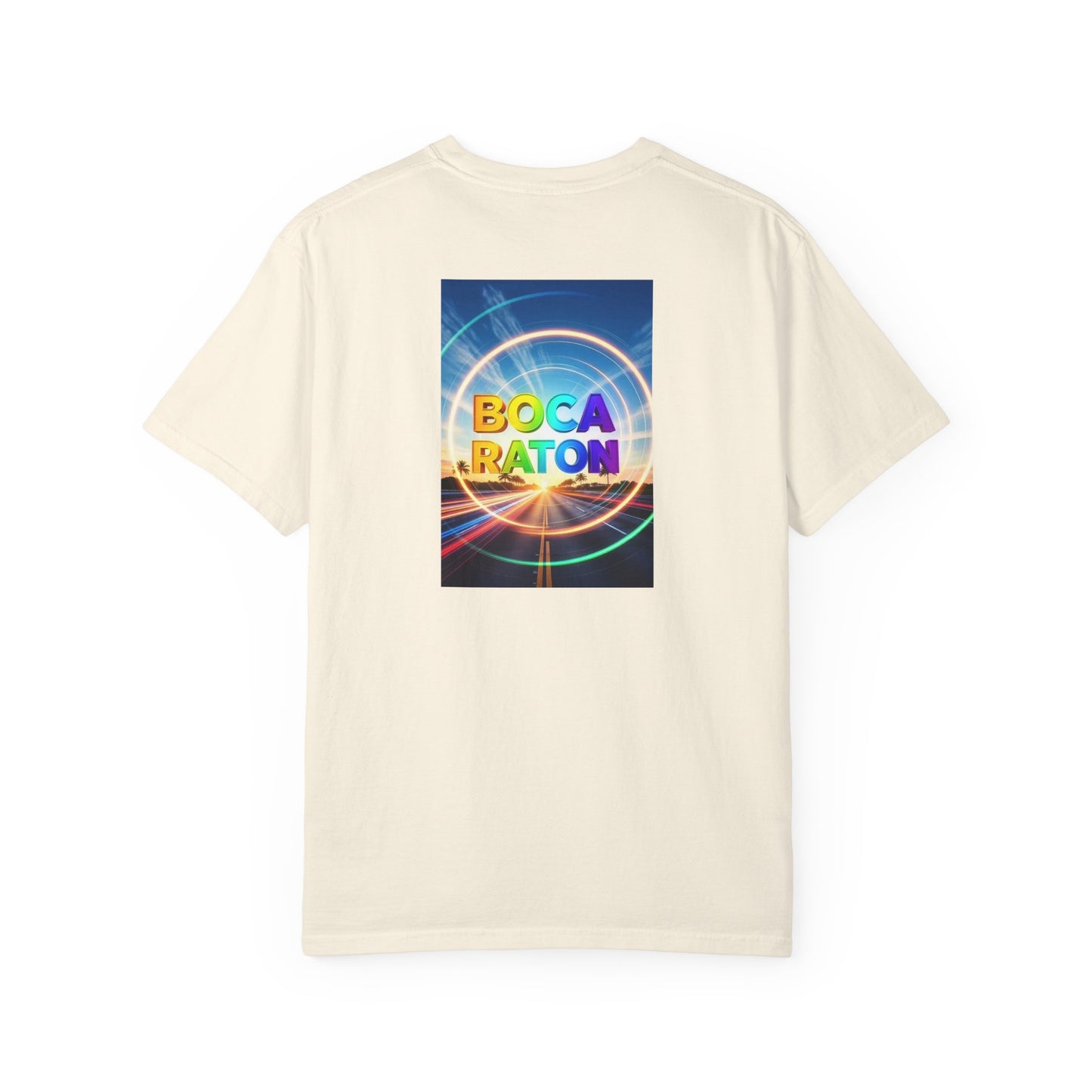 Boca Raton Florida Vintage Retro Back Printed Art Series Cotton Tee - Black Logo