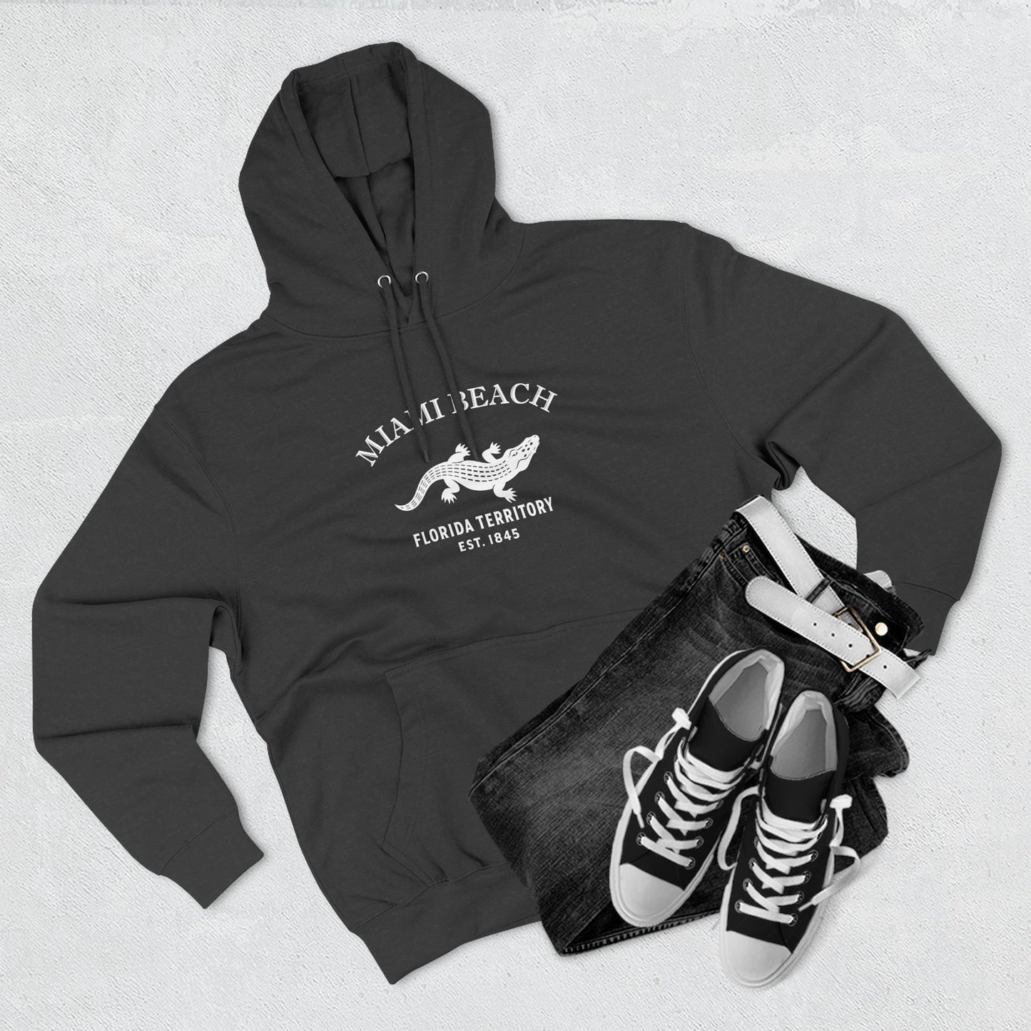 Miami Beach Florida Vintage Retro Unisex Heavy Cotton Hoodie - White Logo