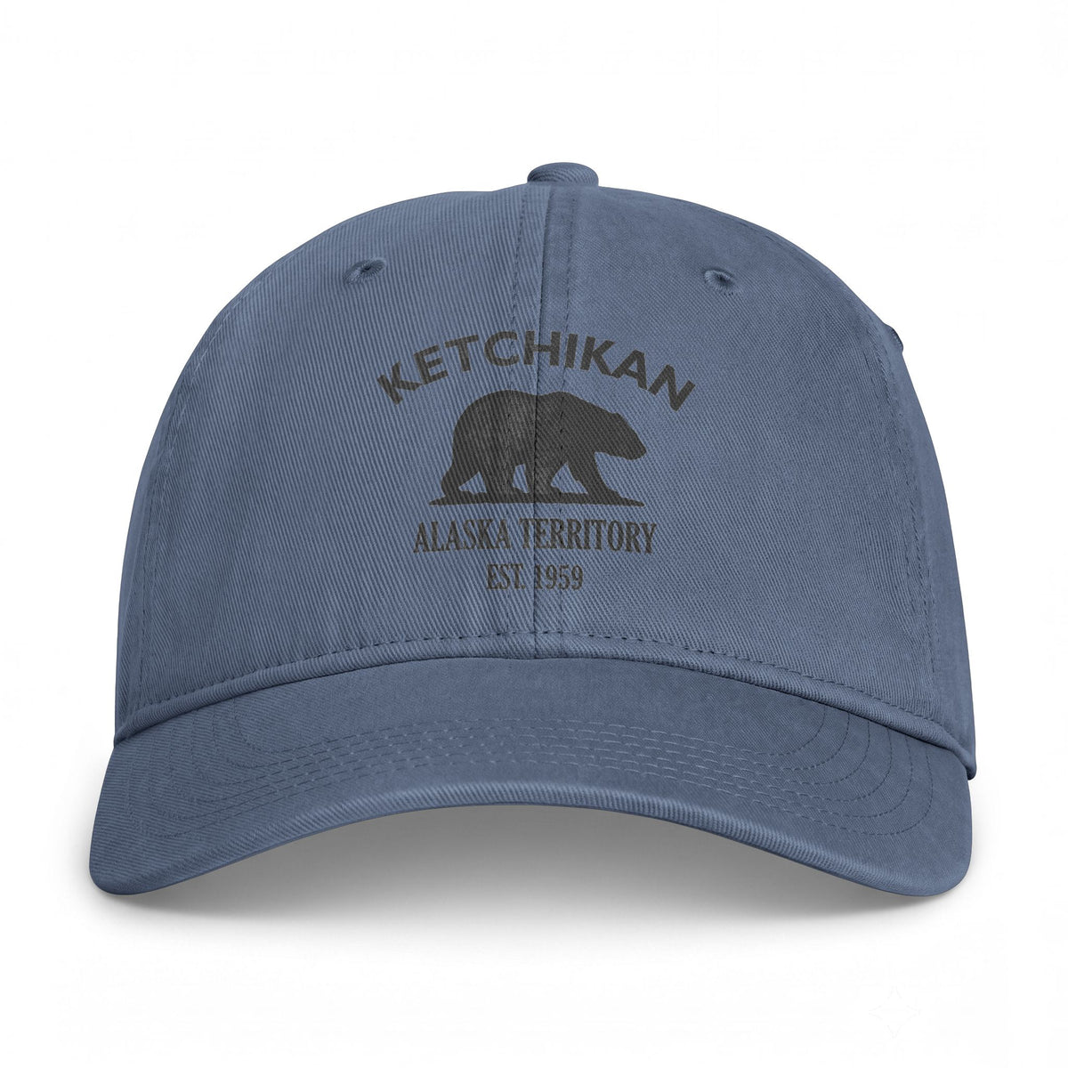 Ketchikan Alaska Distressed Cotton Cap - Charcoal Print Logo