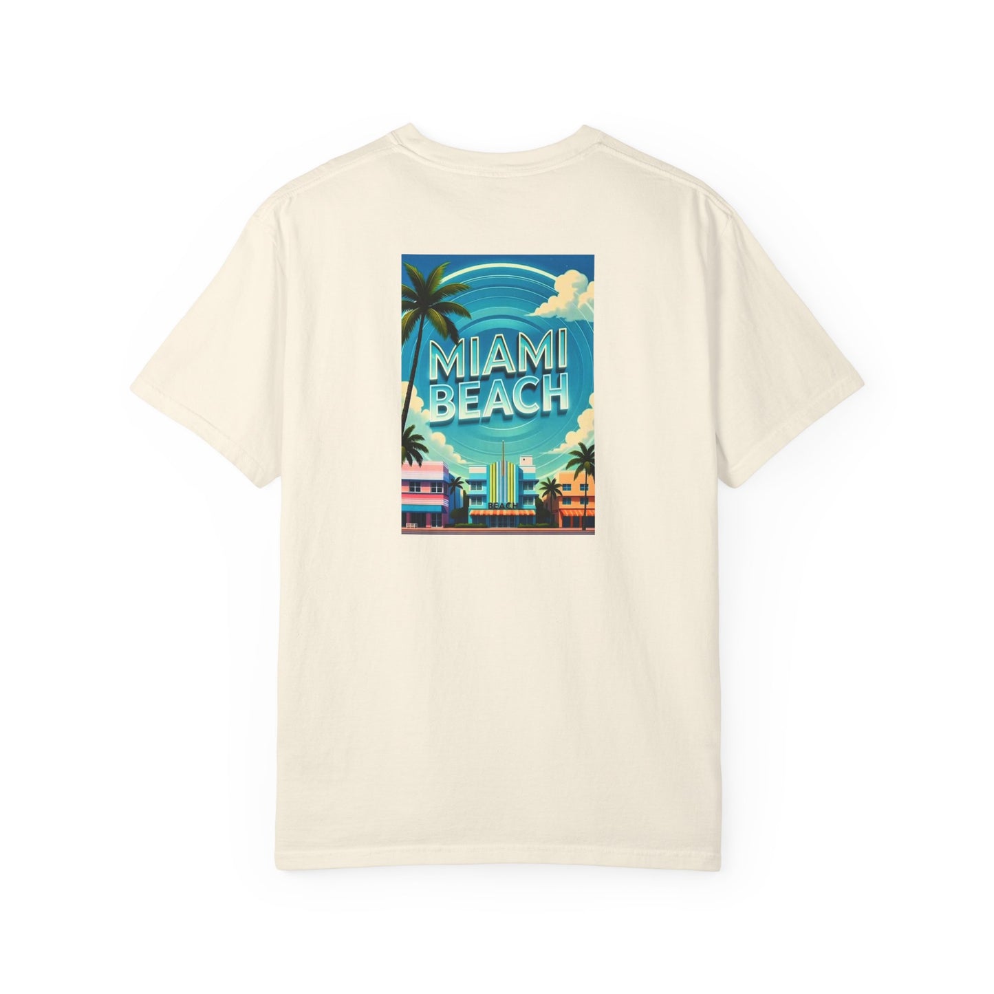 Miami Beach Florida Vintage Retro Back Printed Art Series Cotton Tee - Black Logo