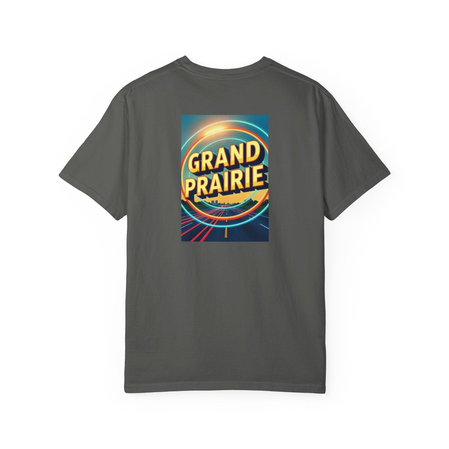 Grand Prairie Texas Vintage Retro Back Printed Art Series Cotton Tee - Black Logo