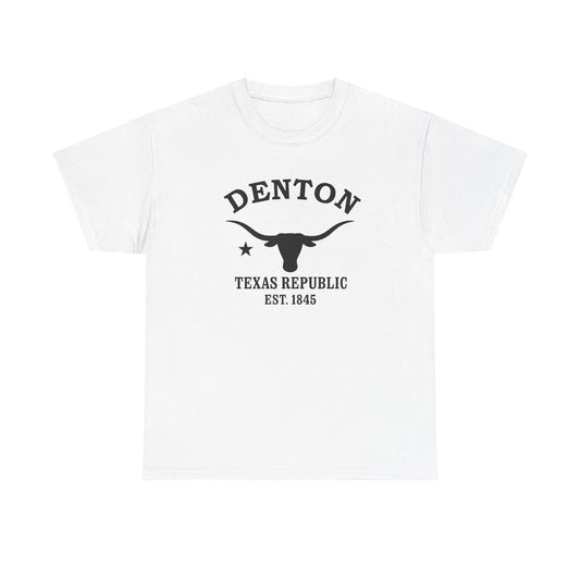 Denton Texas Vintage Retro Unisex Heavy Cotton Tee - Black Logo