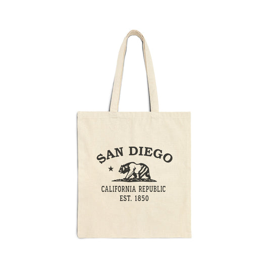 San Diego California Vintage Retro Cotton Canvas Tote Bag - Black Logo