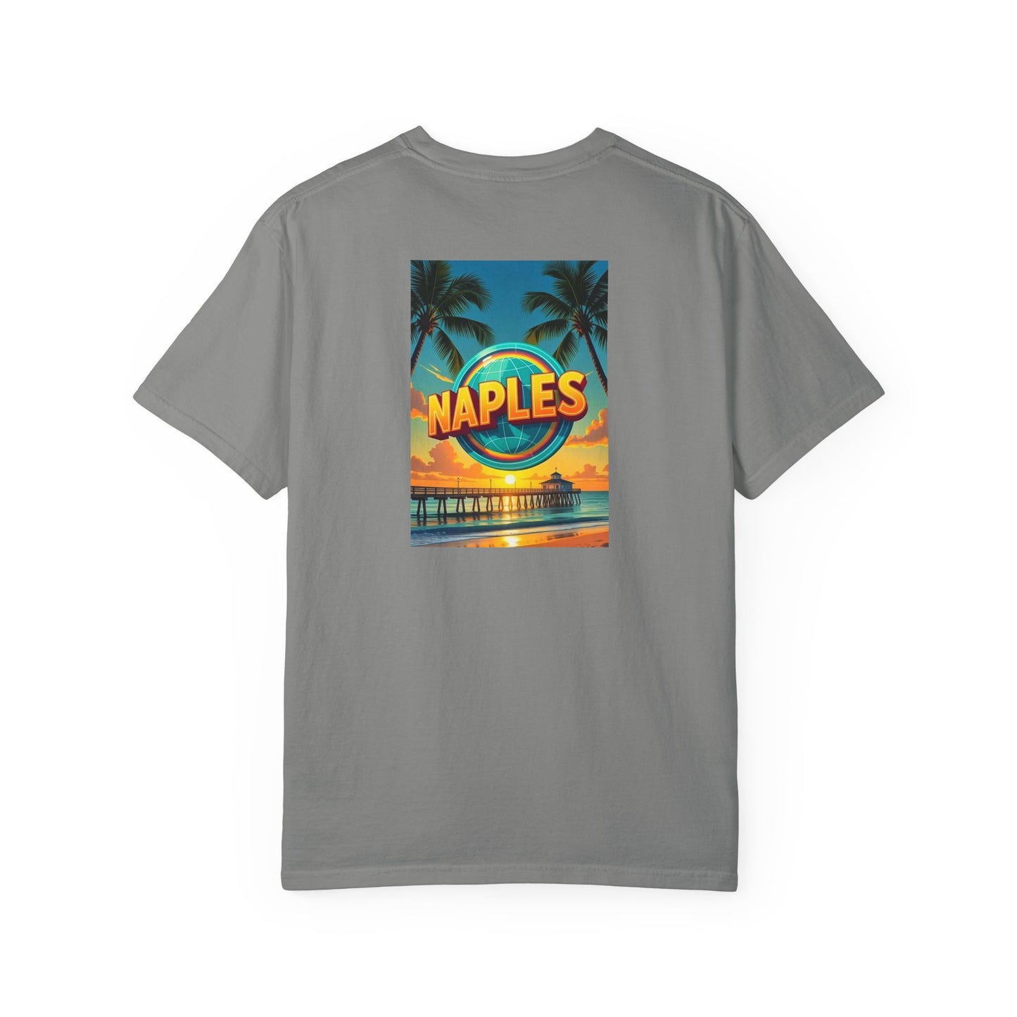 Naples Florida Vintage Retro Back Printed Art Series Cotton Tee - Black Logo