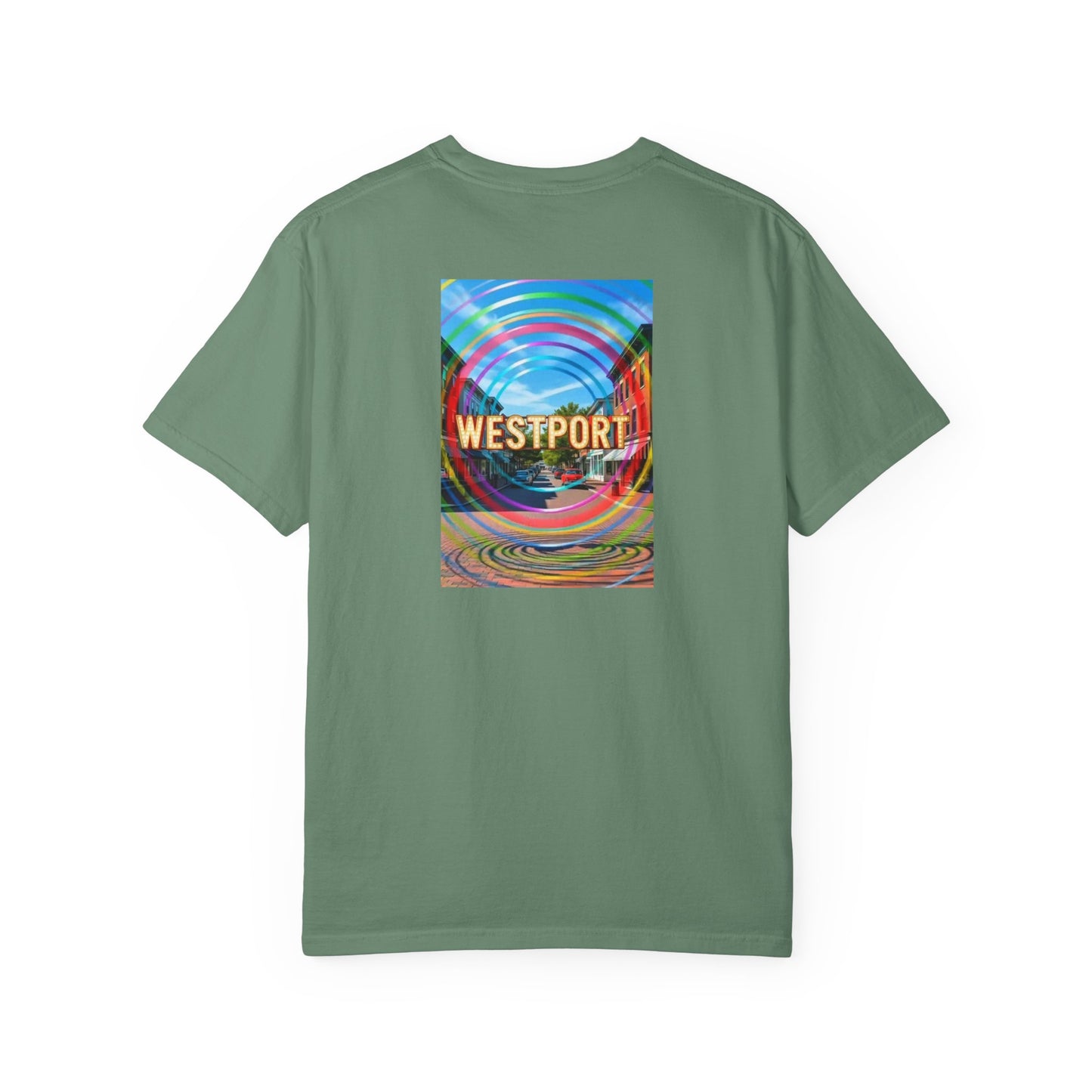 Westport Connecticut Vintage Retro Back Printed Art Series Cotton Tee - Black Logo