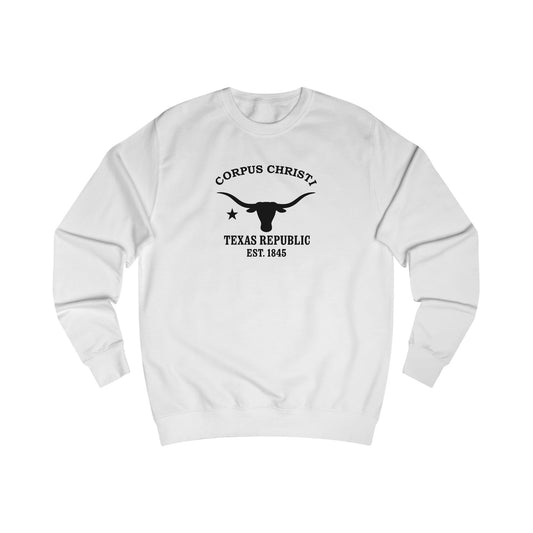 Corpus Christi Texas Vintage Retro Premium Crewneck Sweatshirt - Black Logo - Arctic White