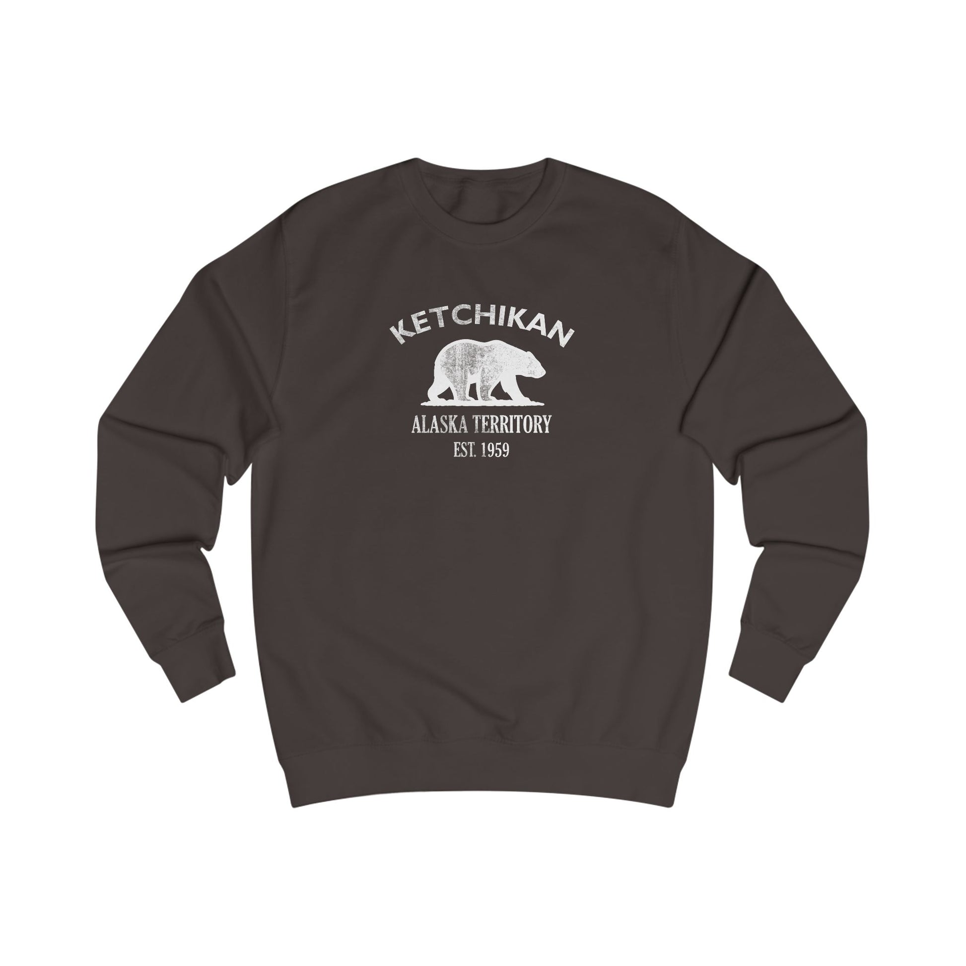 Ketchikan Alaska Vintage Retro Premium Crewneck Sweatshirt - White Logo - Bottle Green