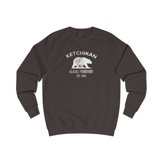 Ketchikan Alaska Vintage Retro Premium Crewneck Sweatshirt - White Logo - Bottle Green