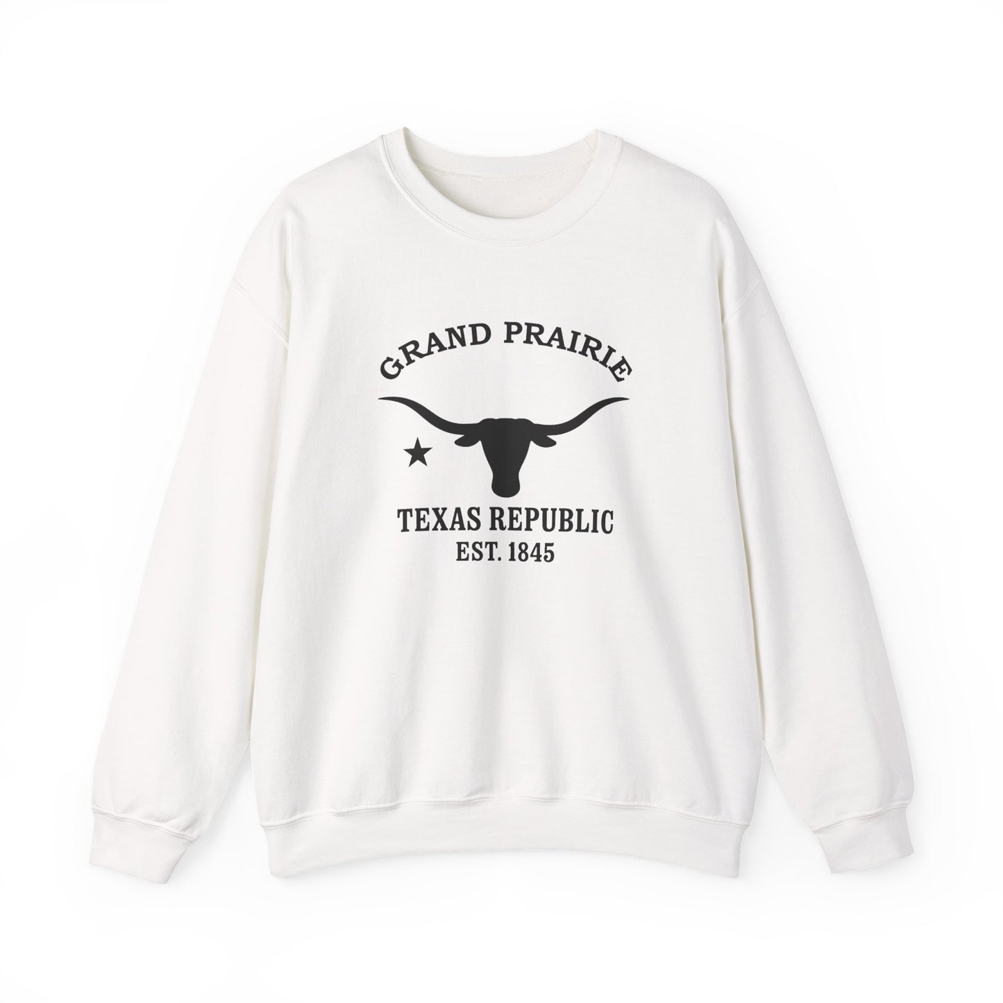 Grand Prairie Texas Vintage Retro Unisex Heavy Crewneck Sweatshirt - Black Logo