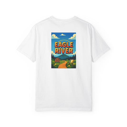 Eagle River Alaska Vintage Retro Back Printed Art Series Cotton Tee - Black Logo