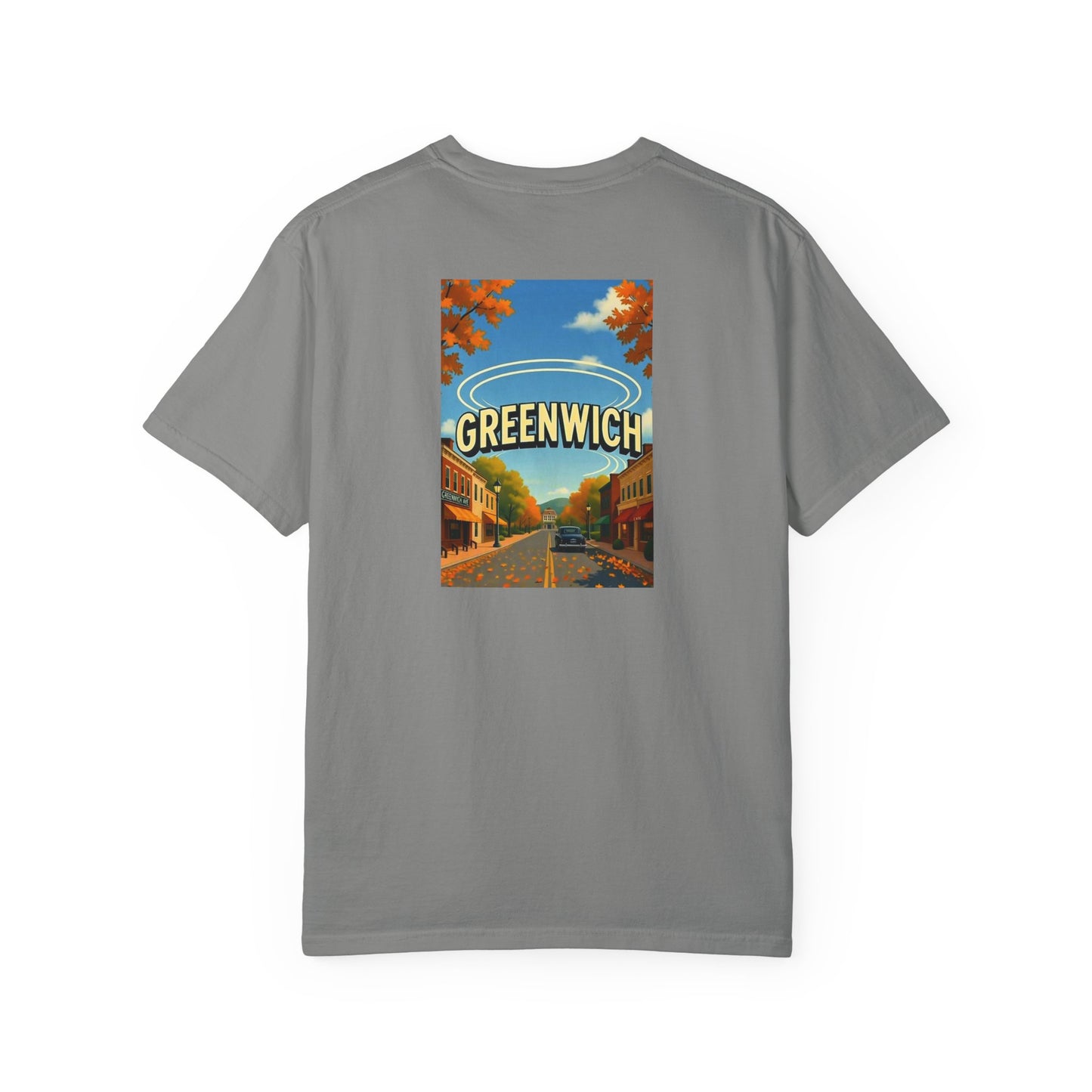 Greenwich Connecticut Vintage Retro Back Printed Art Series Cotton Tee - Black Logo