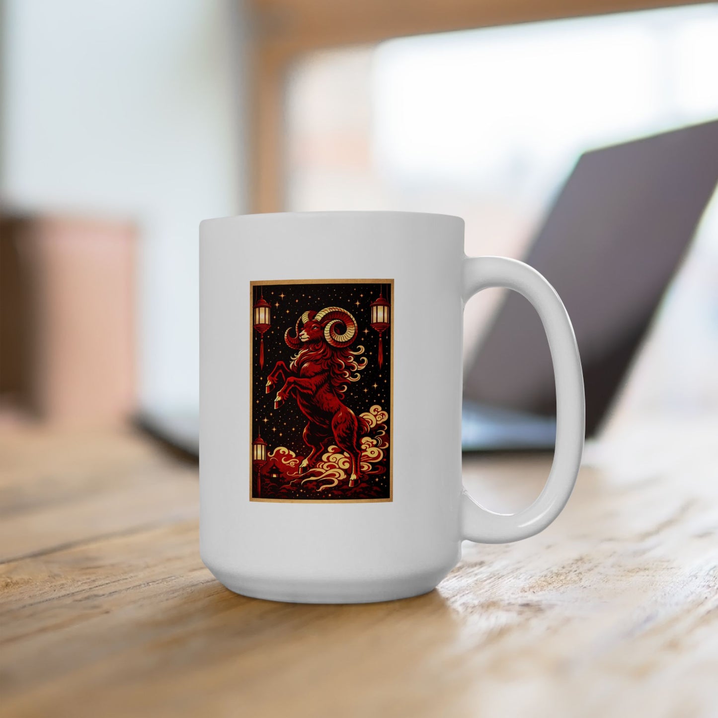 Zodiac Year of the Sheep (2015+) Vintage Retro Art Series Ceramic Mug - Combo Logo