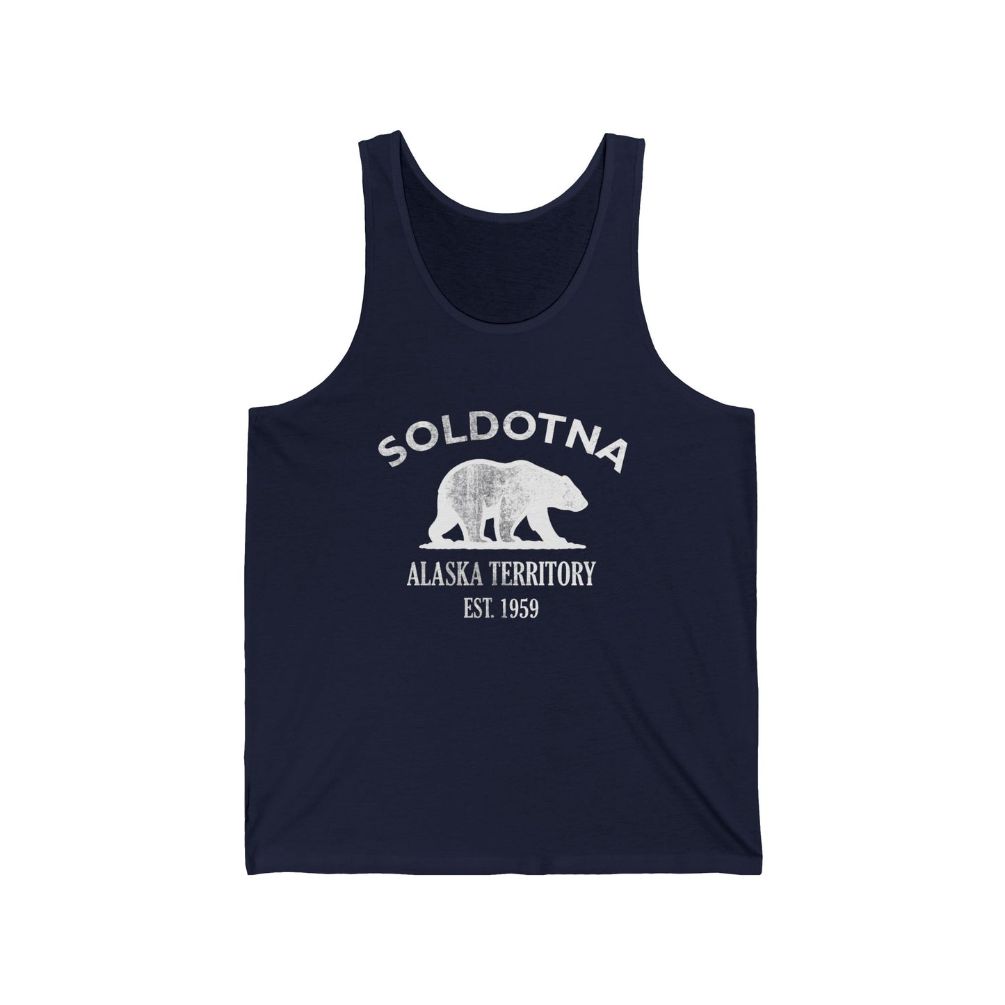 Soldotna Alaska Vintage Retro Unisex Cotton Jersey Tank Top - White Logo