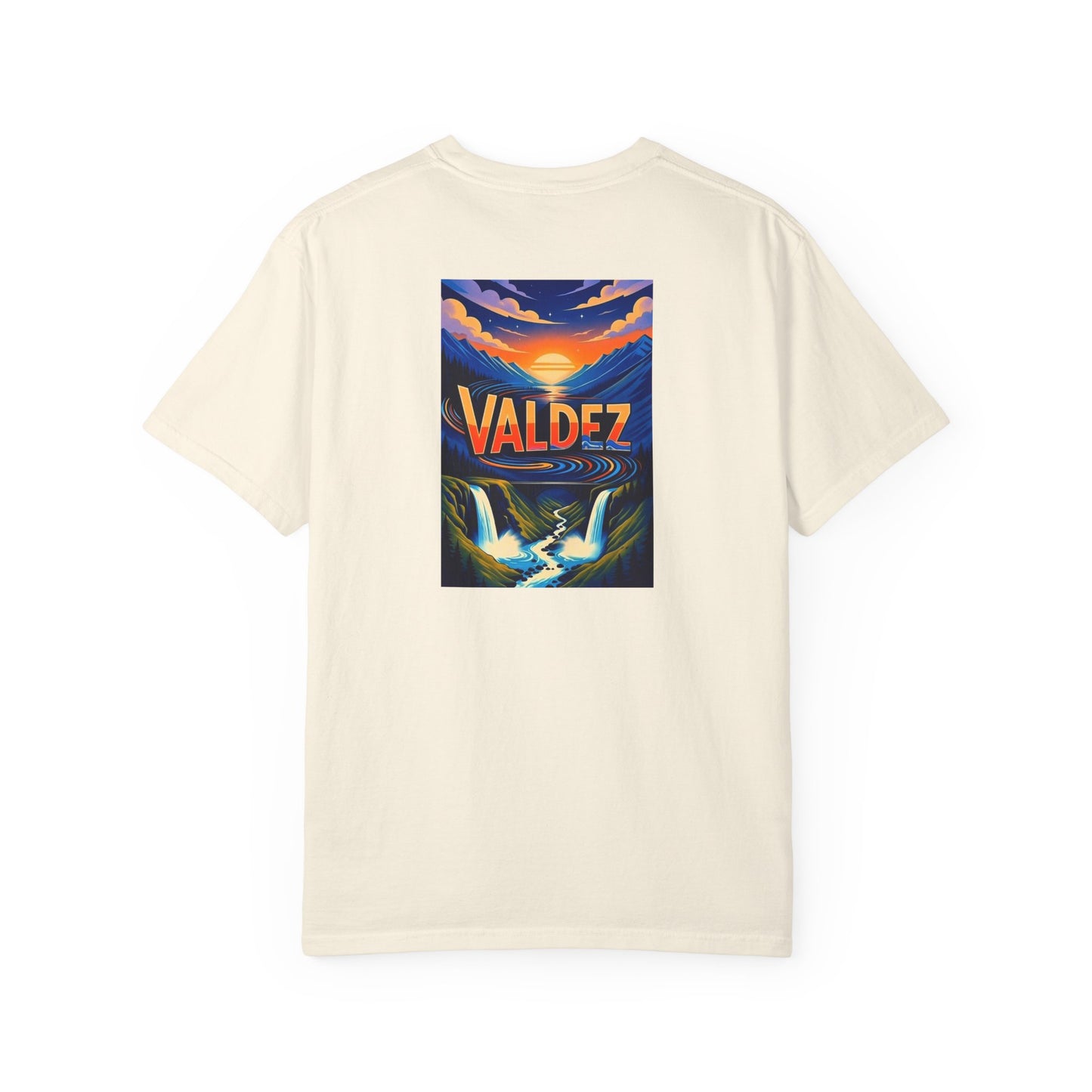 Valdez Alaska Vintage Retro Back Printed Art Series Cotton Tee - Black Logo