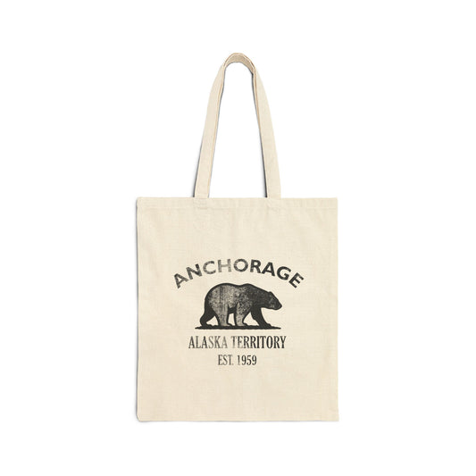 Anchorage Alaska Vintage Retro Cotton Canvas Tote Bag - Black Logo