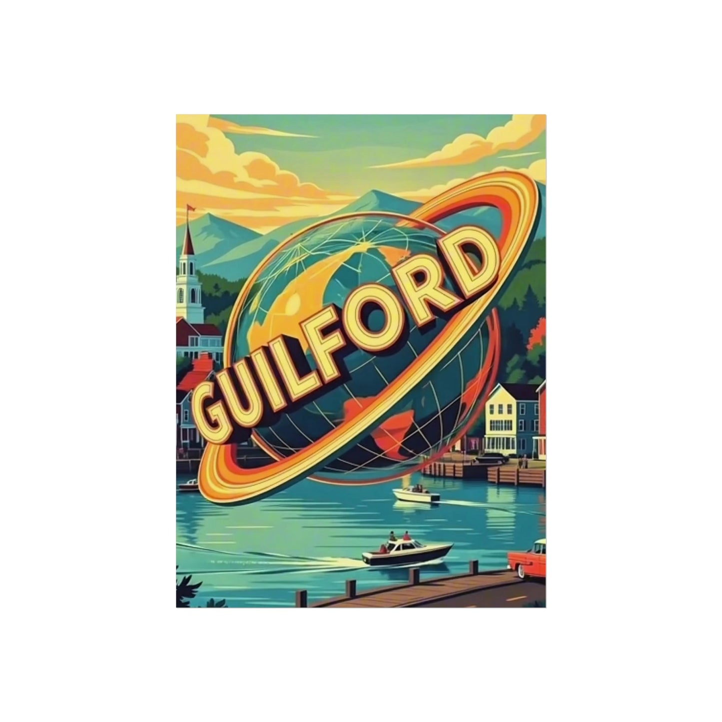 Guilford Connecticut Vintage Retro Giclée Print Art Series Poster