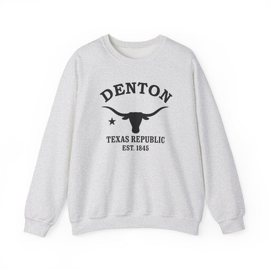 Denton Texas Vintage Retro Unisex Heavy Crewneck Sweatshirt - Black Logo