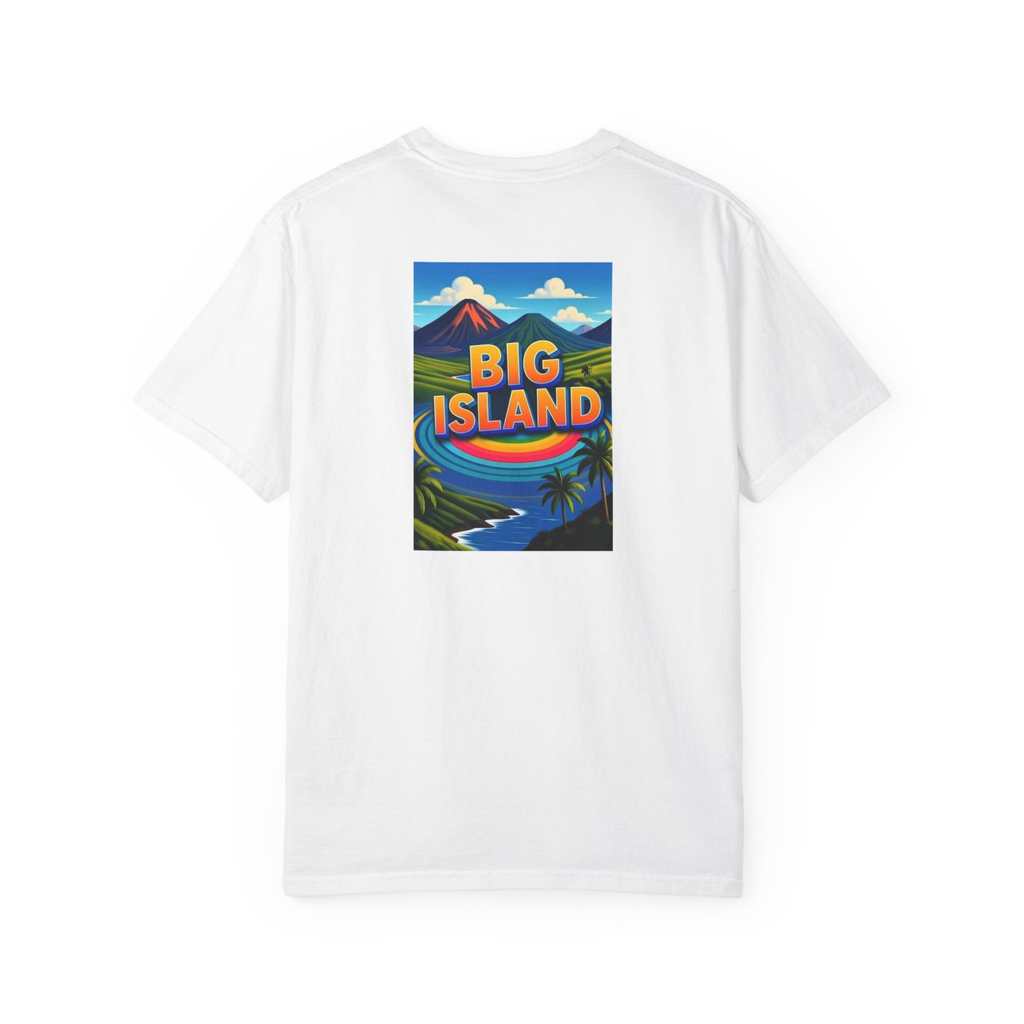 Big Island Hawaii Vintage Retro Back Printed Art Series Cotton Tee - Black Logo