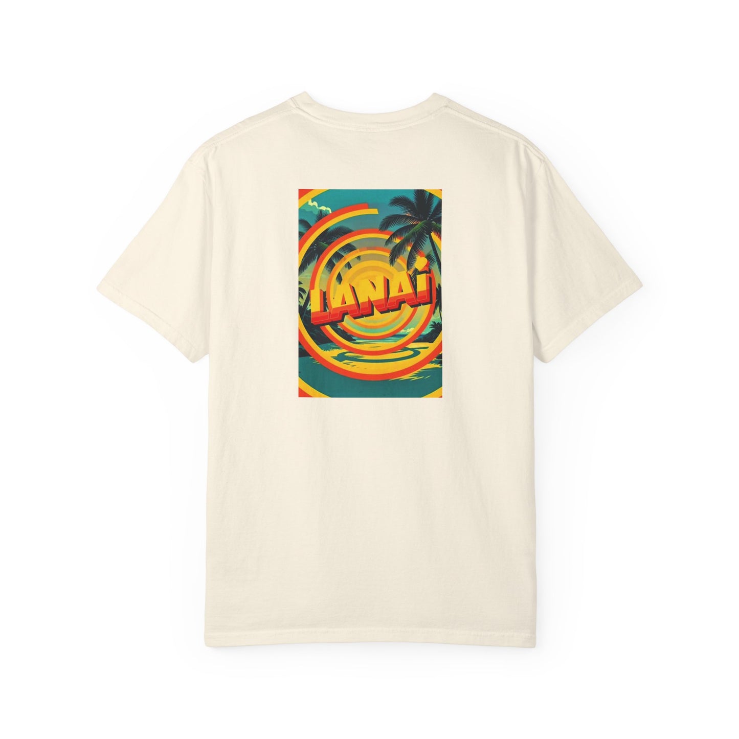 Lanai Hawaii Vintage Retro Back Printed Art Series Cotton Tee - Black Logo