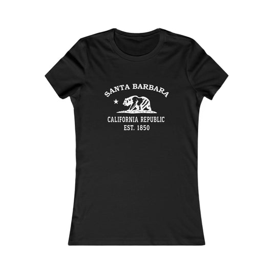 Santa Barbara California Vintage Retro Womens Fitted Ringspun Cotton Tee - White Logo