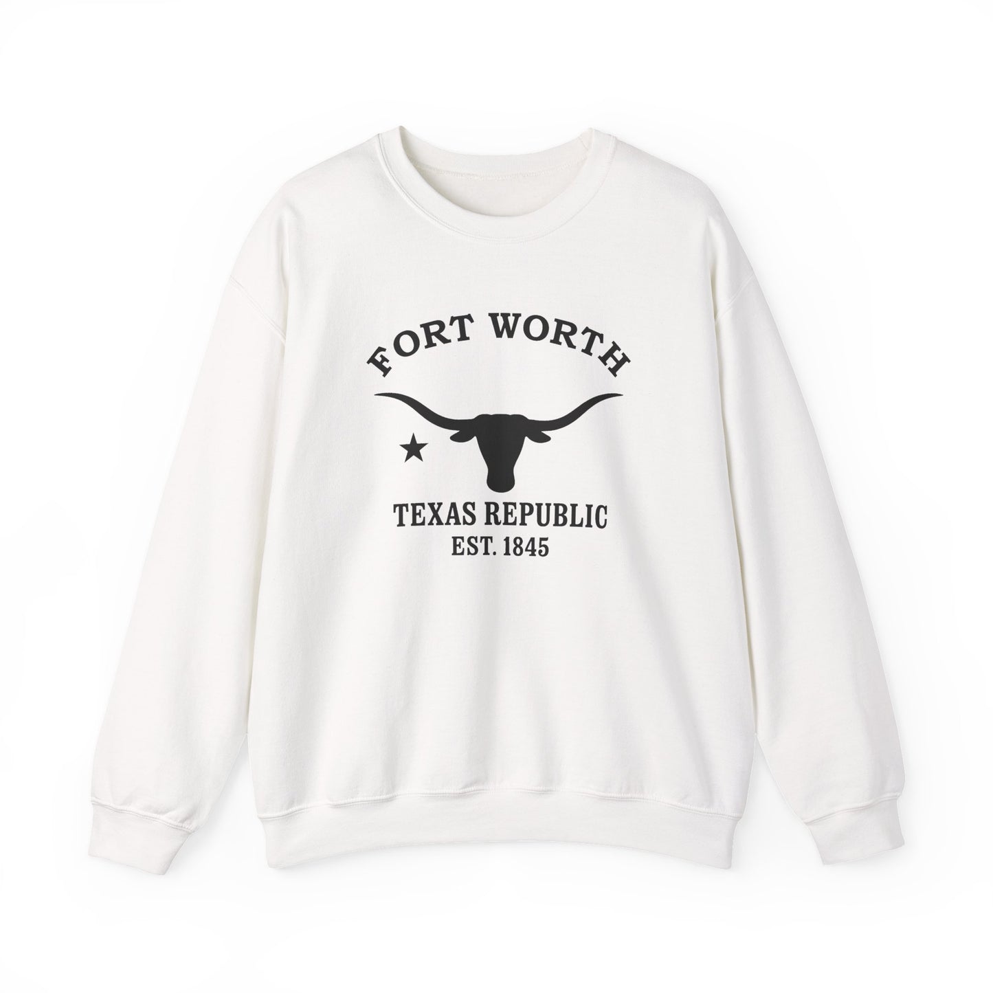 Fort Worth Texas Vintage Retro Unisex Heavy Crewneck Sweatshirt - Black Logo