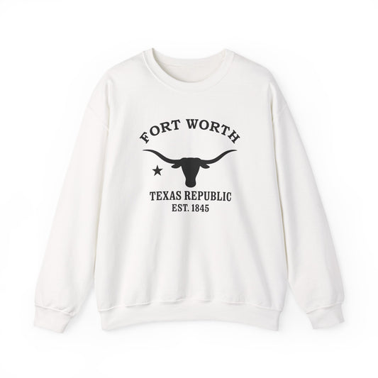 Fort Worth Texas Vintage Retro Unisex Heavy Crewneck Sweatshirt - Black Logo