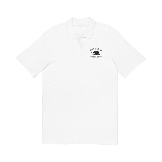 San Diego California Vintage Retro Unisex Embroidered Cotton Polo - Black Logo