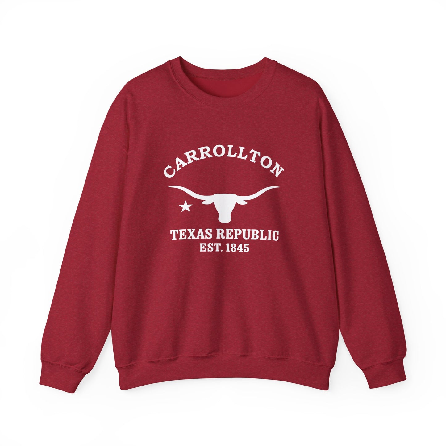 Carrollton Texas Vintage Retro Unisex Heavy Crewneck Sweatshirt - White Logo