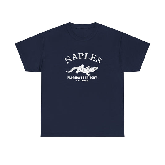 Naples Florida Vintage Style Unisex Heavy Cotton Tee - White Retro Alligator Logo, Navy