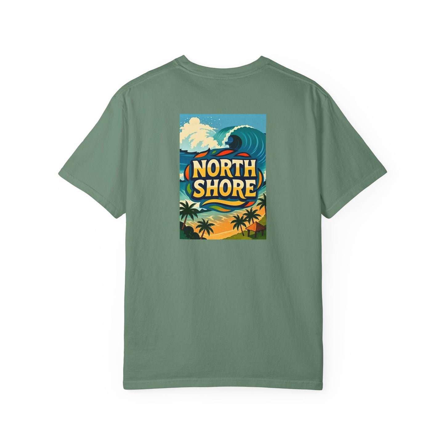 North Shore Hawaii Vintage Retro Back Printed Art Series Cotton Tee - Black Logo