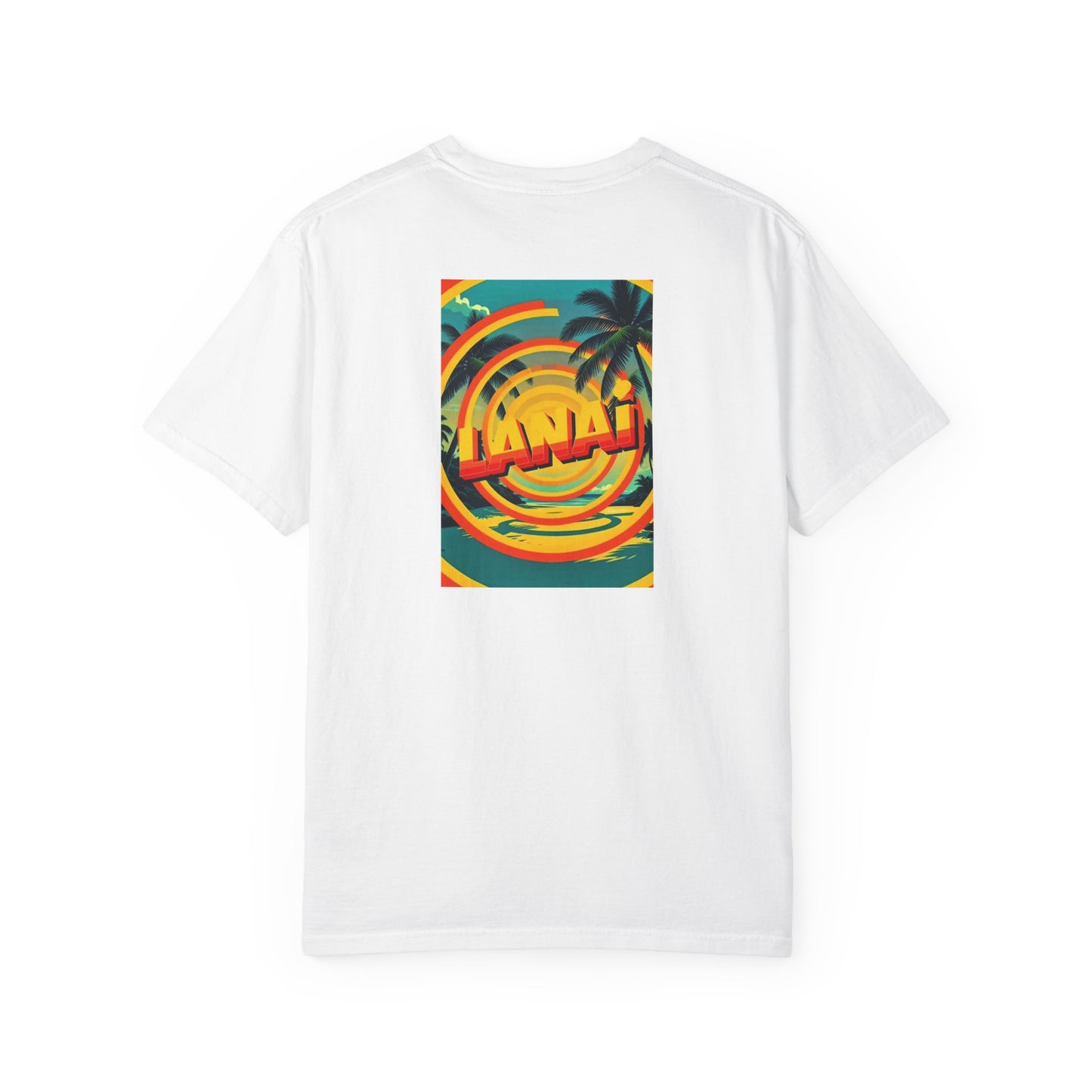 Lanai Hawaii Vintage Retro Back Printed Art Series Cotton Tee - Black Logo