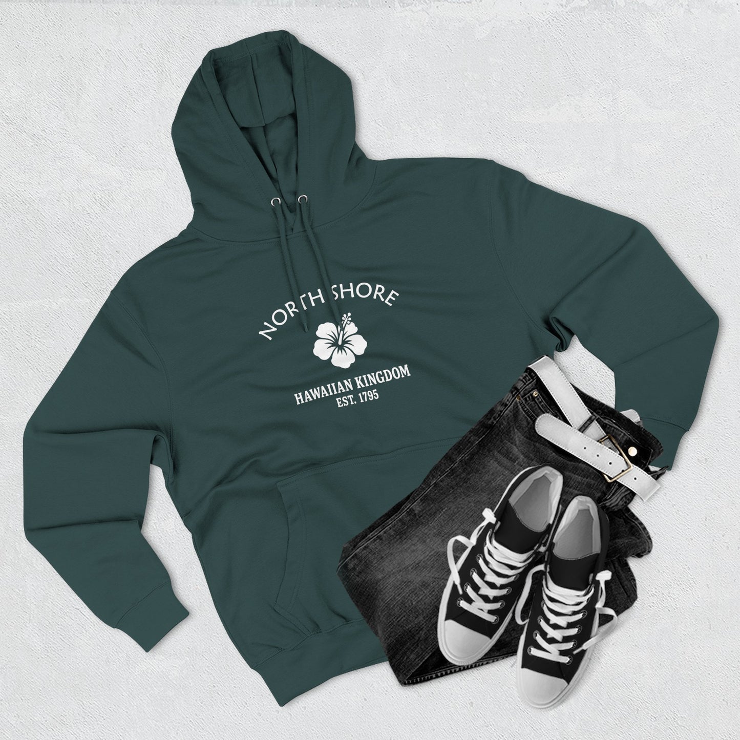 North Shore Hawaii Vintage Retro Unisex Heavy Cotton Hoodie - White Logo