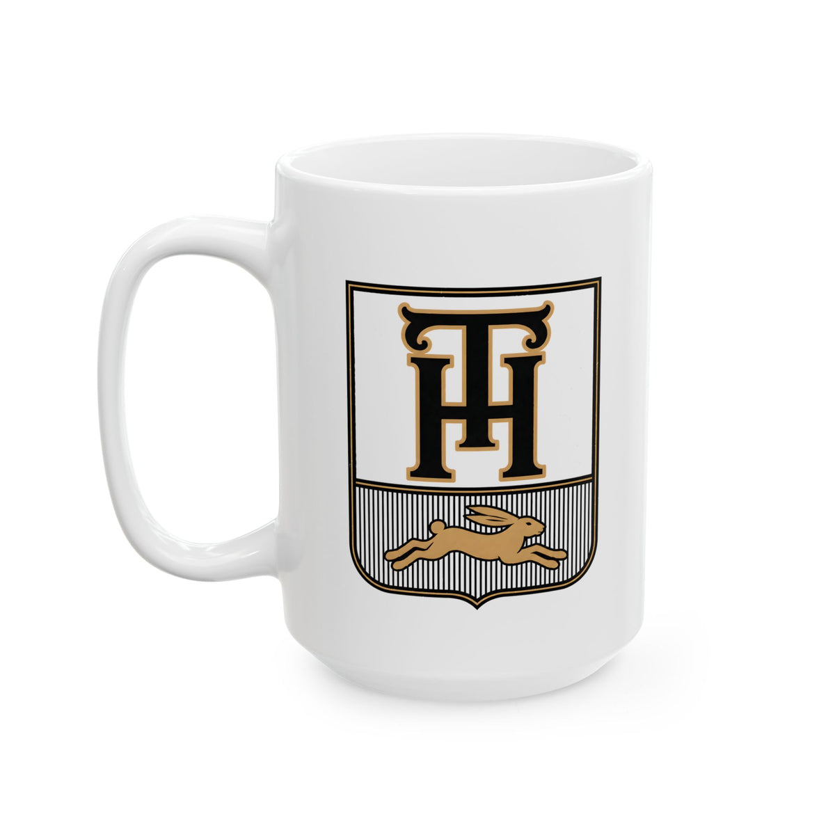 15oz Team Haas Ceramic Coffee Mug with the Leaping Hare Seal